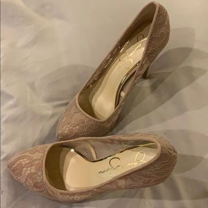 Nude blush lace heels